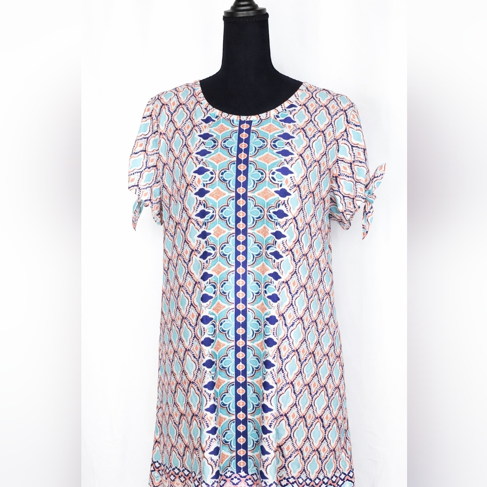 Cabana Life Blue White Multicolor Printed Midi Dress